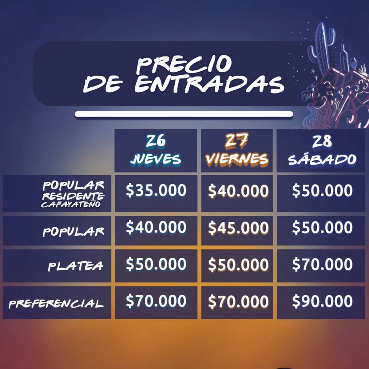 Precio Entradas Festival Serenata a Cafayate 2026