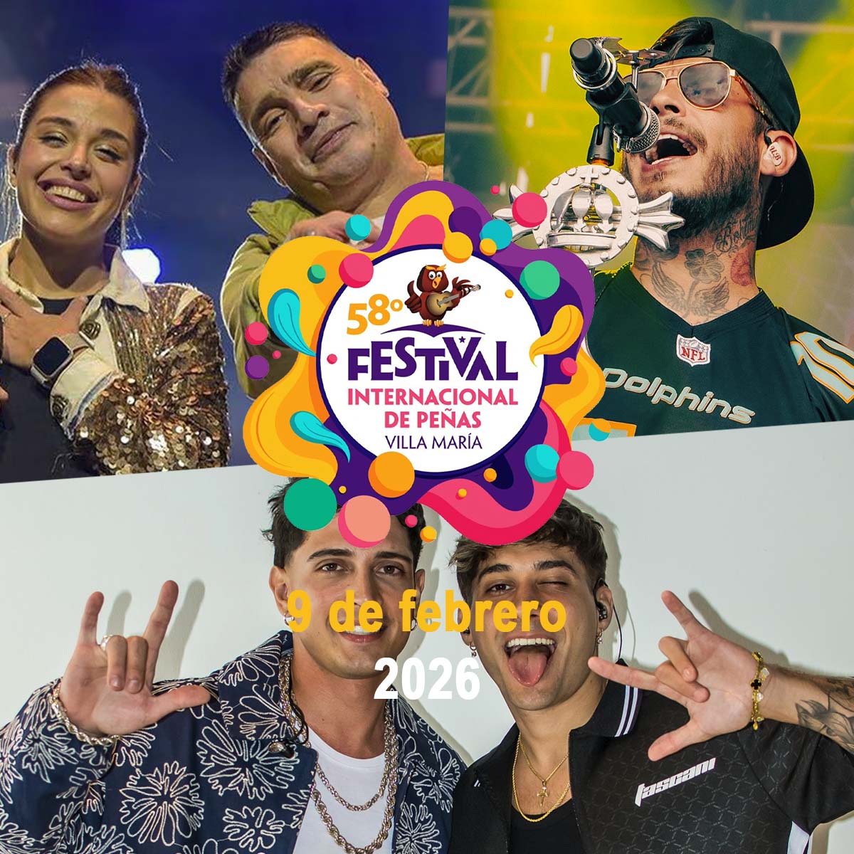 Grilla Artistas Festival Villa Maria lunes 9 de febrero de 2026