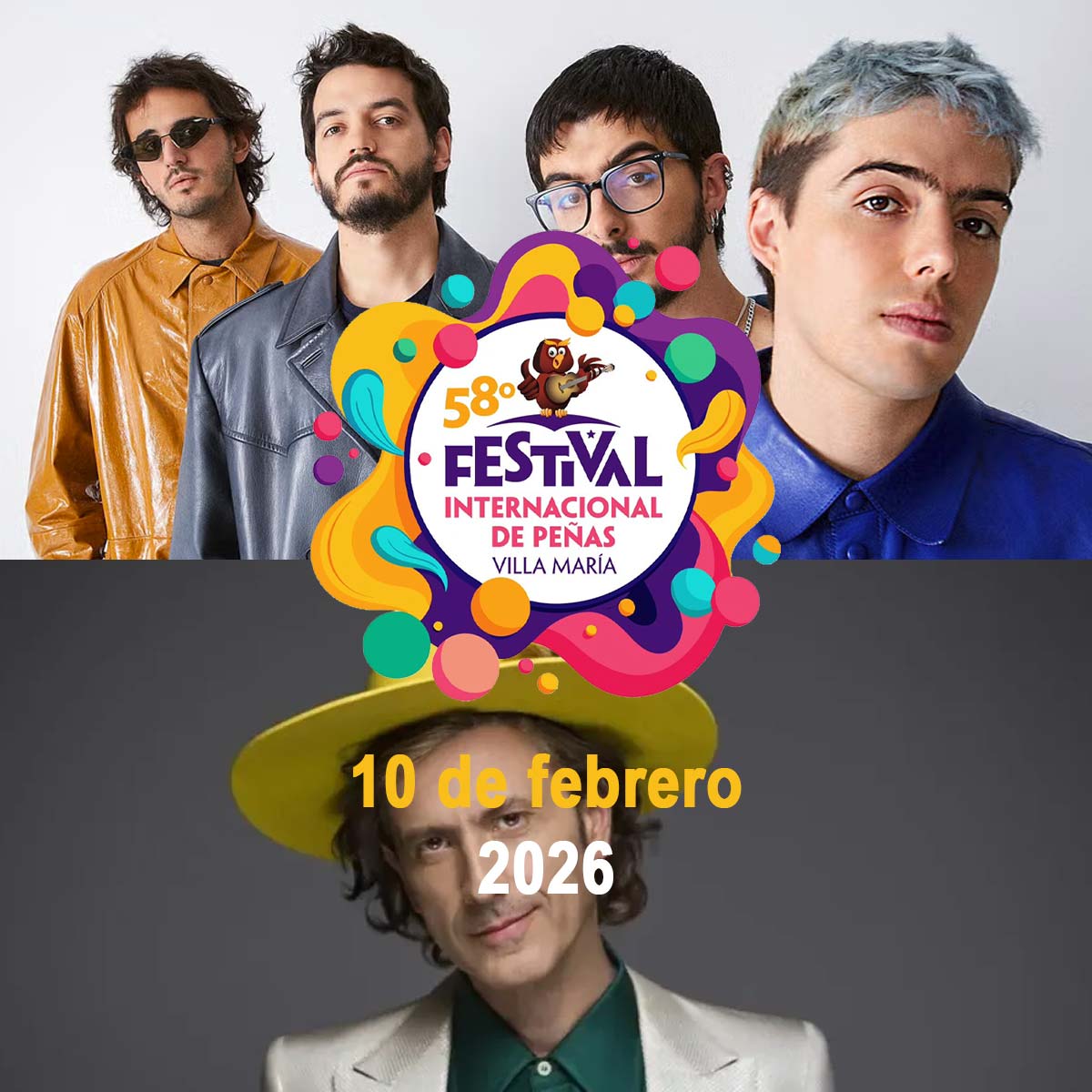 Grilla Artistas Festival Villa Maria martes 10 de febrero de 2026