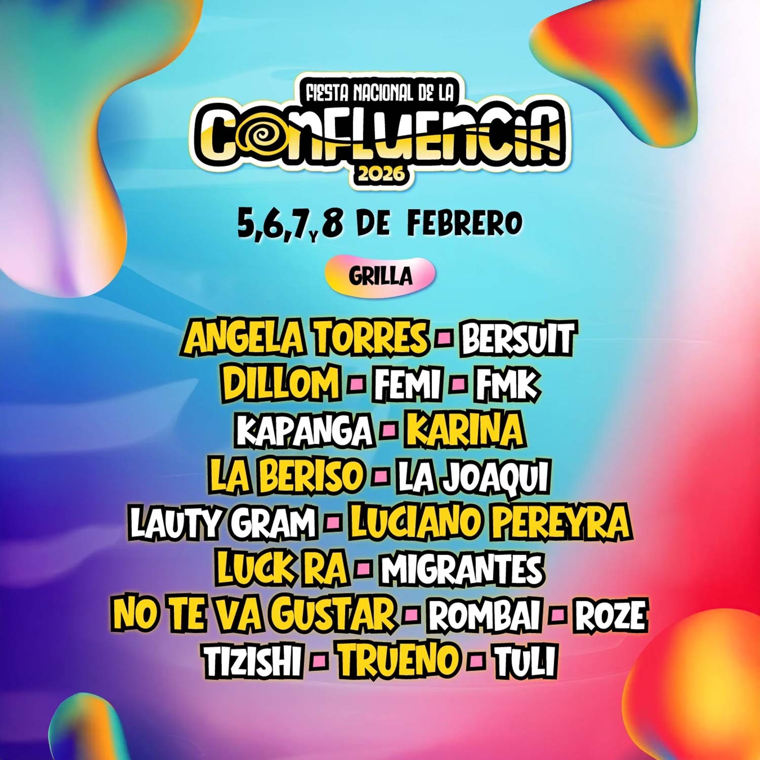 Grilla Fiesta de la Confluencia 2026