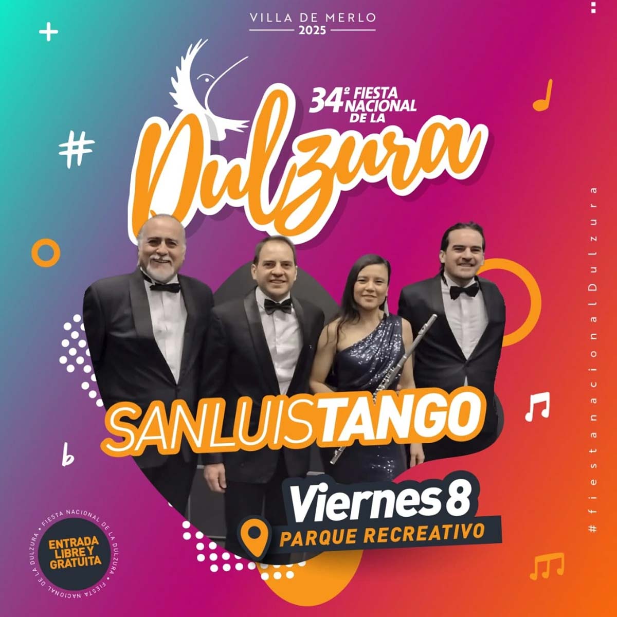 Grilla Artistas Fiesta de la Dulzura de Merlo viernes 6 de agosto de 2025
