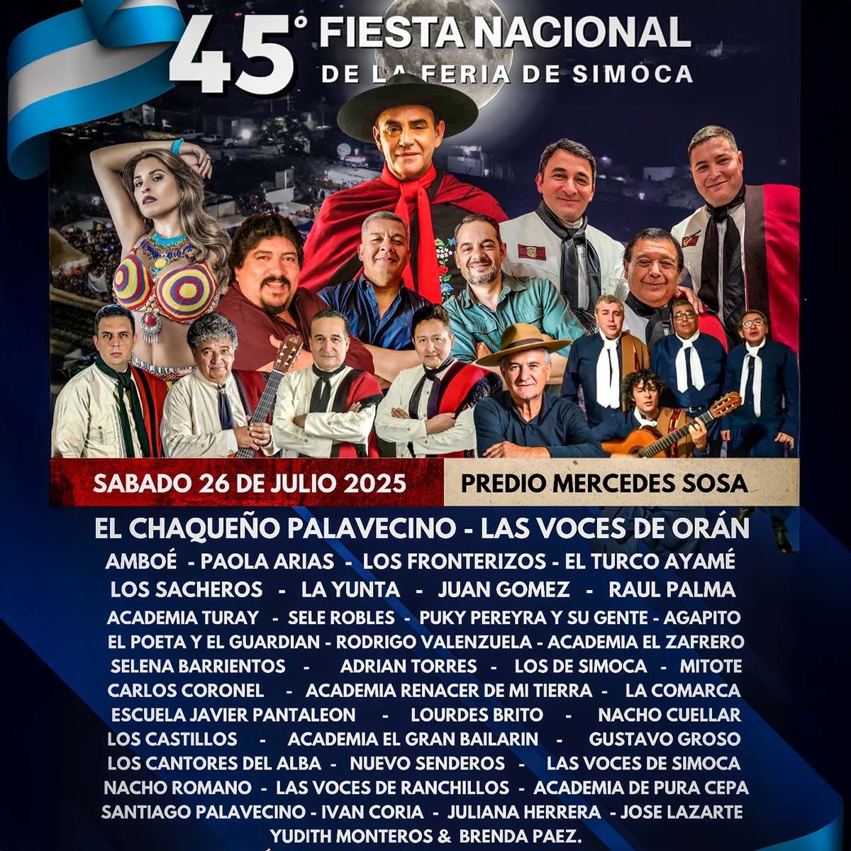 Grilla Artistas Fiesta De La Feria sábado 26 de julio de 2025