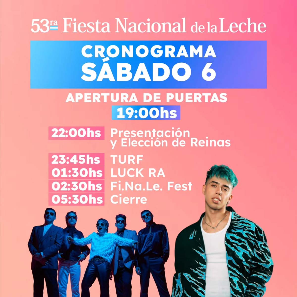 Grilla Artistas Fiesta De La Leche sábado 6 de diciembre de 2025