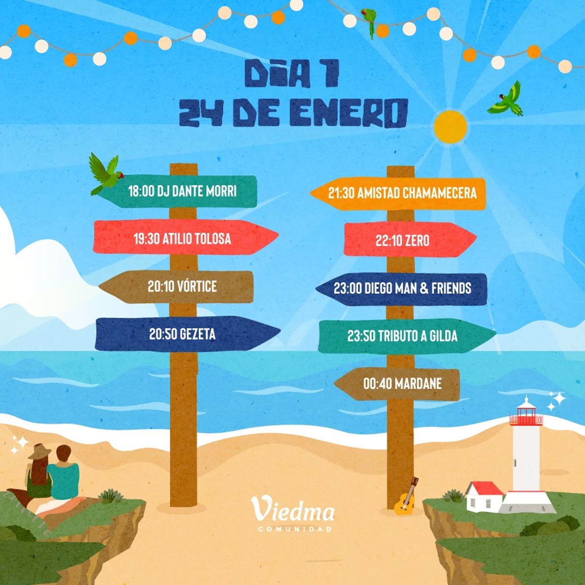 Grilla Artistas Fiesta del Mar y el Acampante de Viedma viernes 24 de enero de 2025