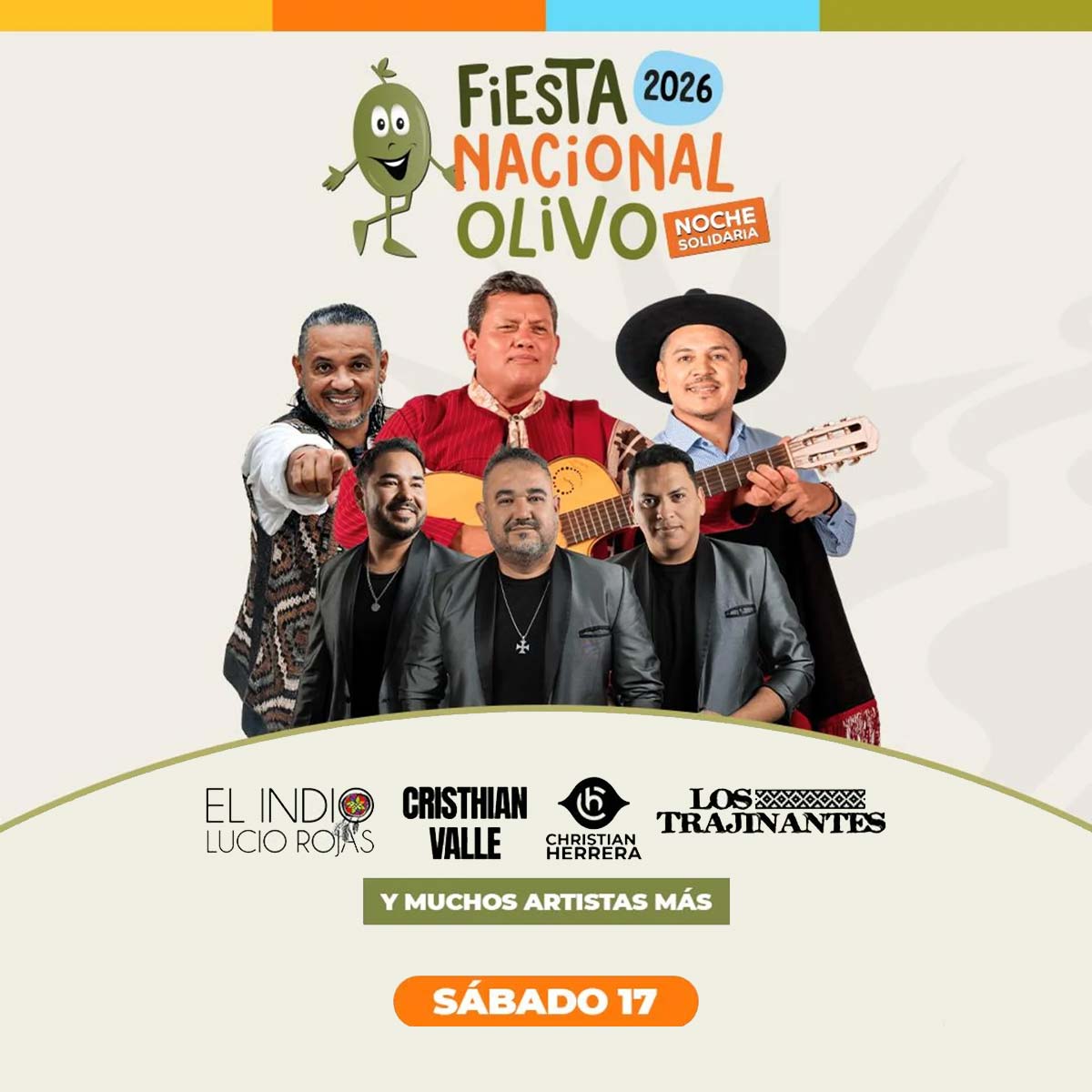 Grilla Artistas Fiesta Del Olivo de Cruz del Eje sábado 17 de enero de 2026
