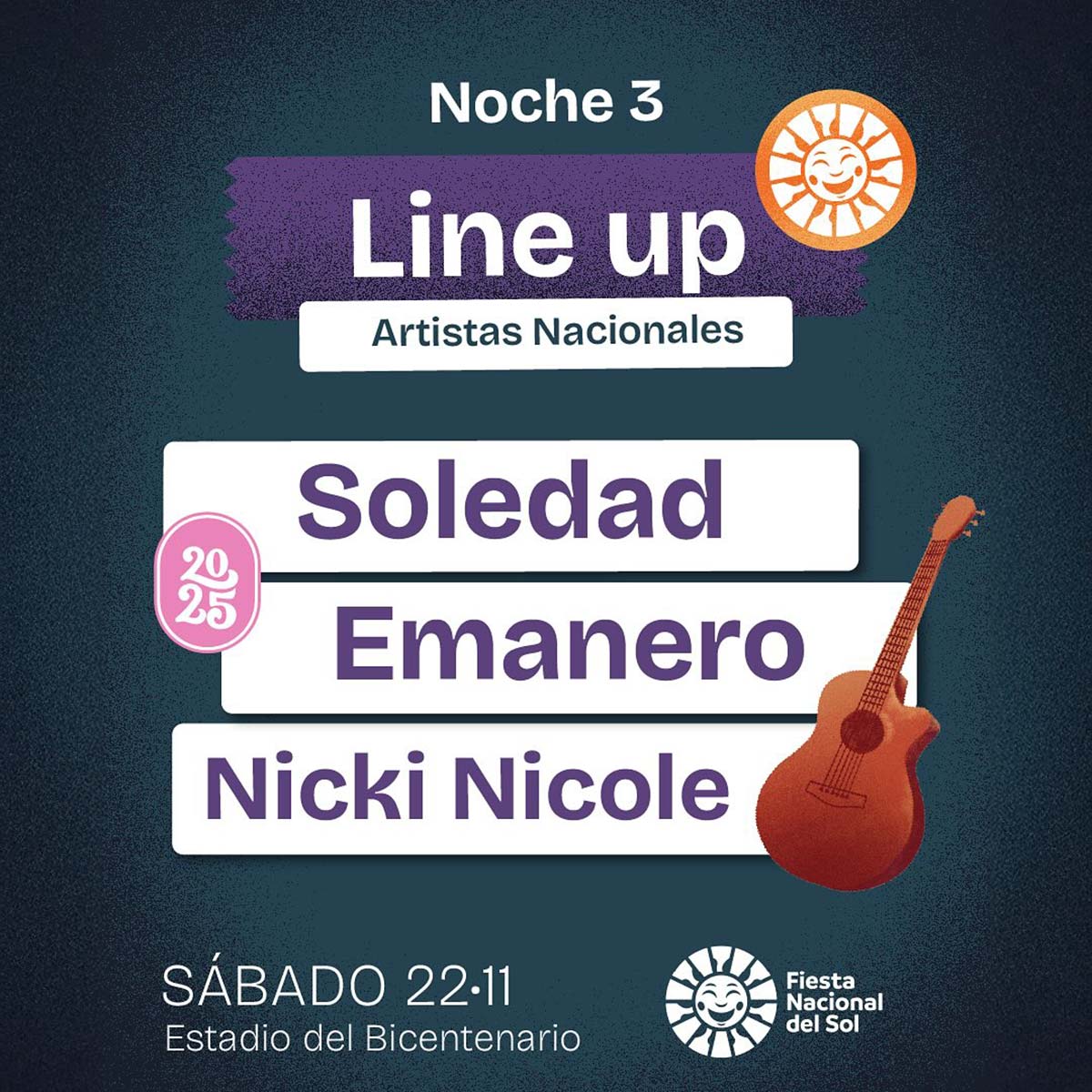 Grilla Artistas Fiesta del Sol sábado 22 de noviembre de 2025