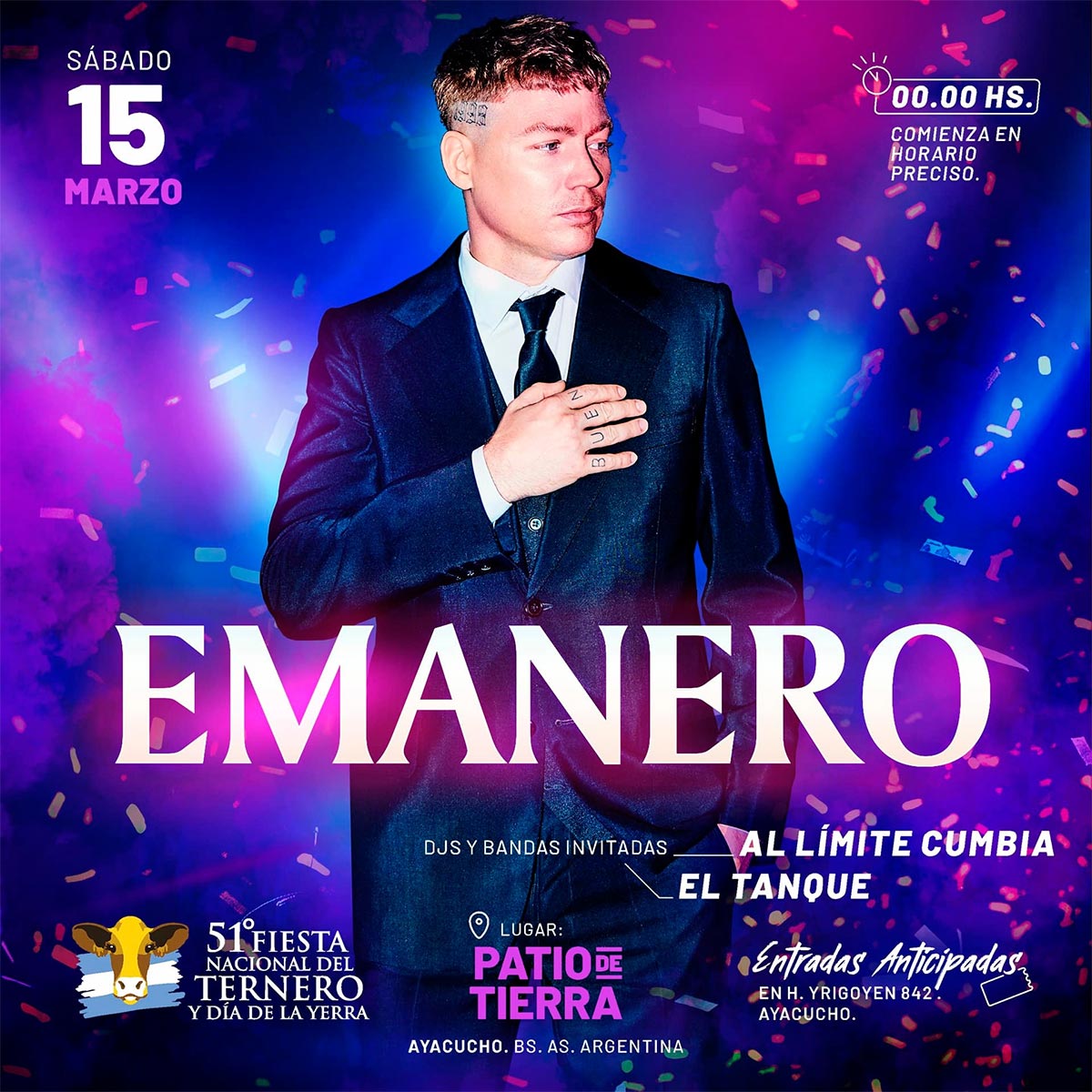 Grilla Artistas Fiesta del Ternero de Ayacucho sábado 15 de febrero de 2025