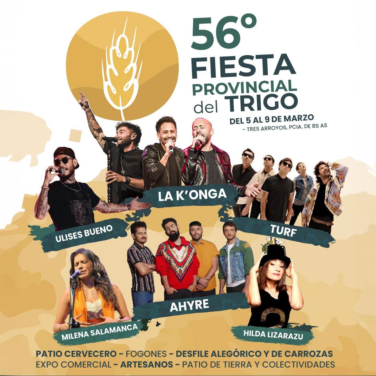 Grilla Artistas Fiesta del Trigo Tres Arroyos 2025
