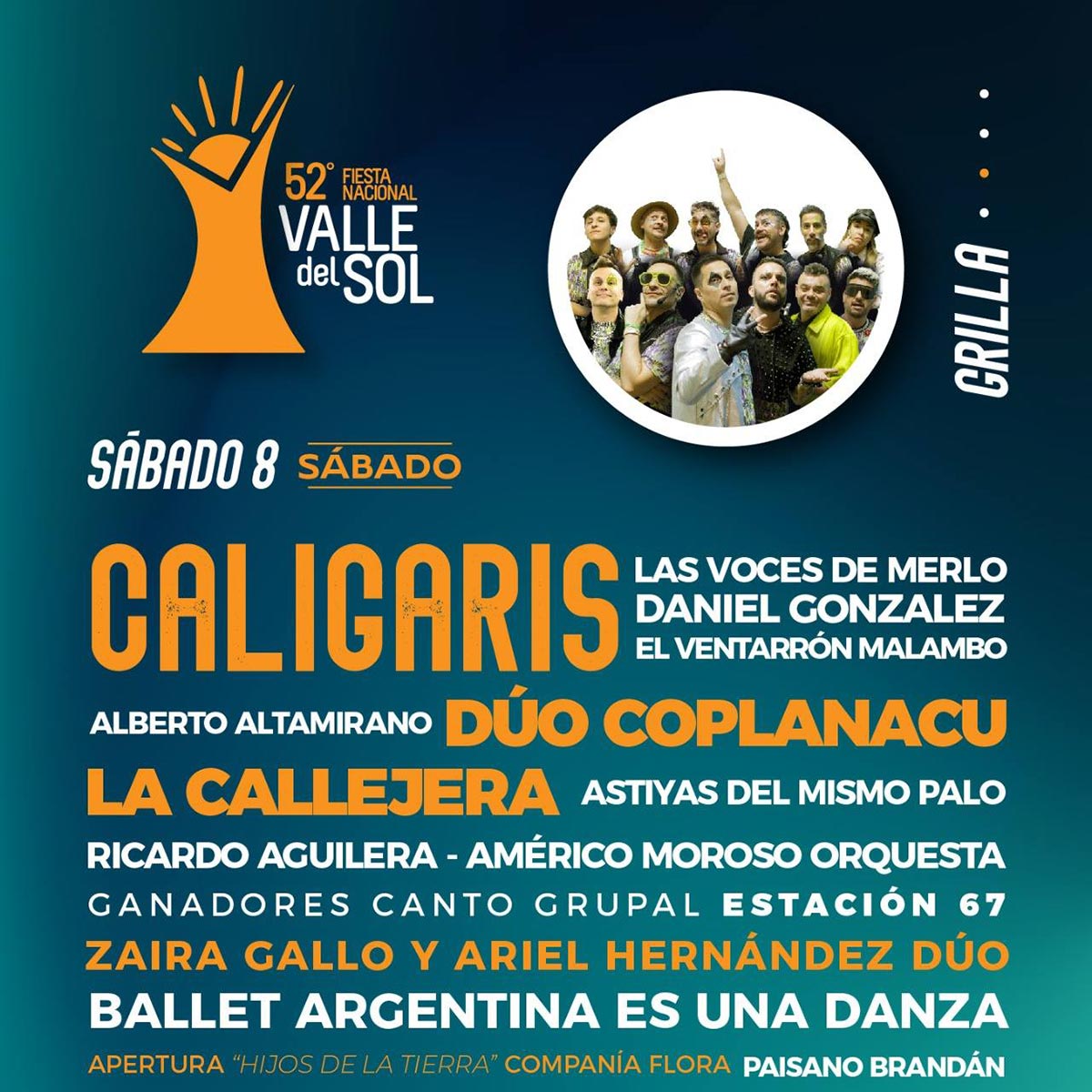 Grilla Artistas Fiesta Valle Del Sol de Villa de Merlo sábado 8 de febrero de 2025
