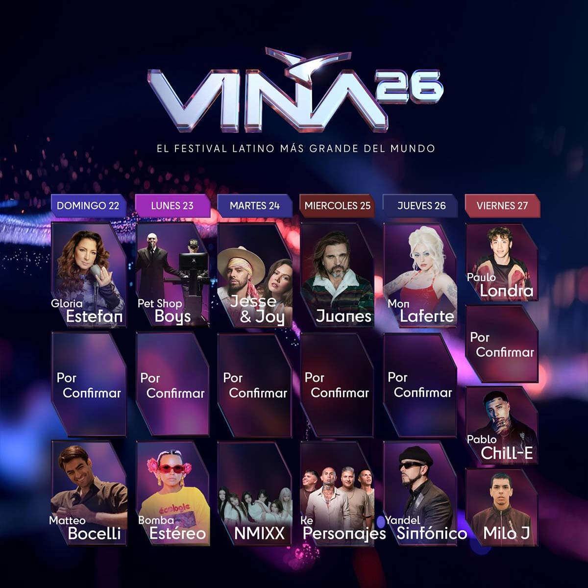 Parrilla Artistas Festival De Viña 2026