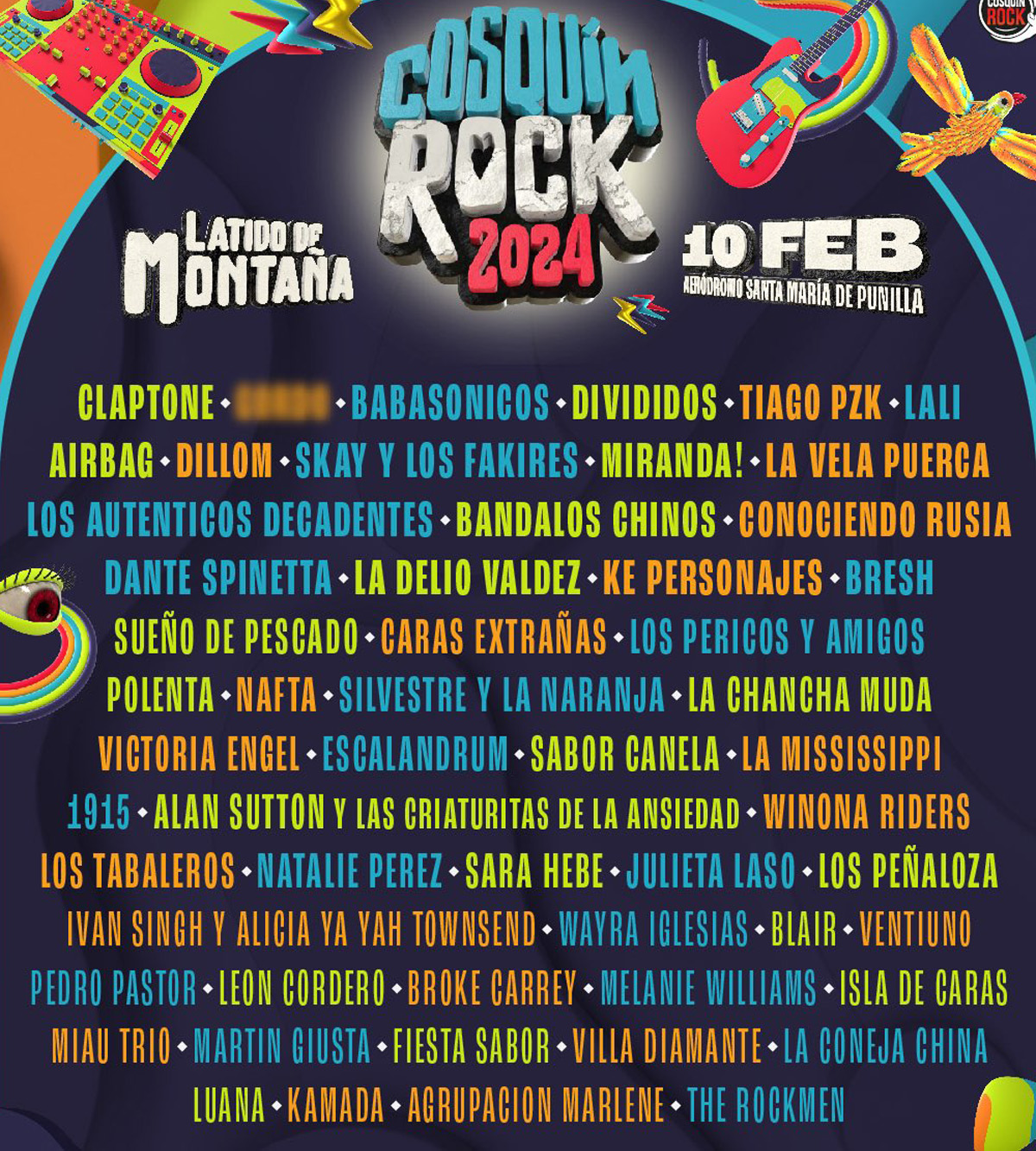 Grilla Cosquín Rock 2024 - Line Up Día sábado 10