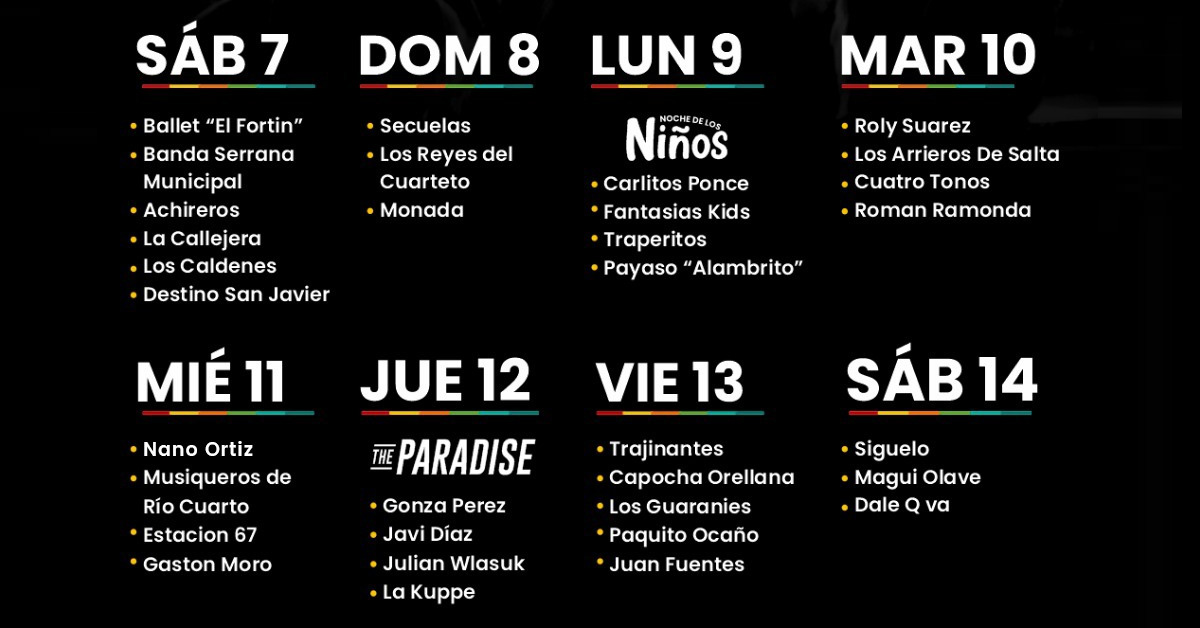 Grilla Artistas Fiesta del Turismo de Achiras 2023